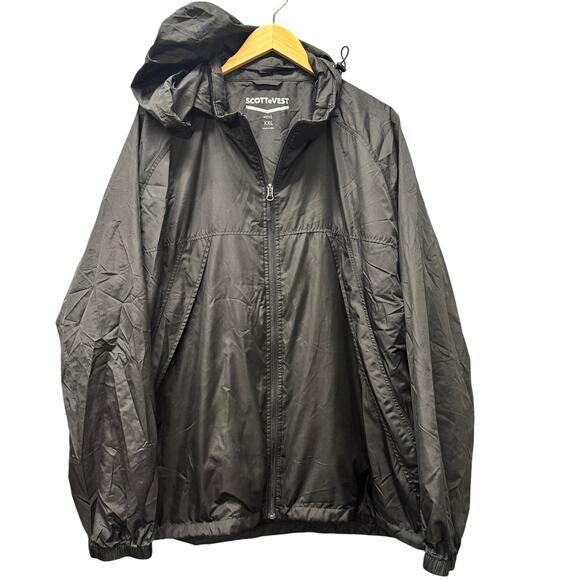 SCOTTeVEST Jacket Mens XXL Black Hooded Full Zip TEC Lightweight Packable Travel - Picture 1 of 12